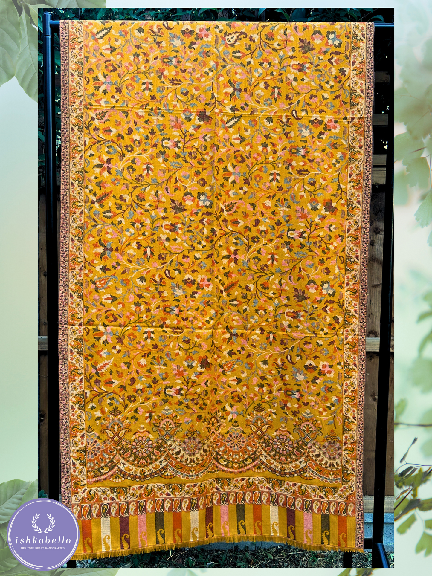 Kani Weave Fine Wool Stole – Honey Mustard Elegance | ishkabella
