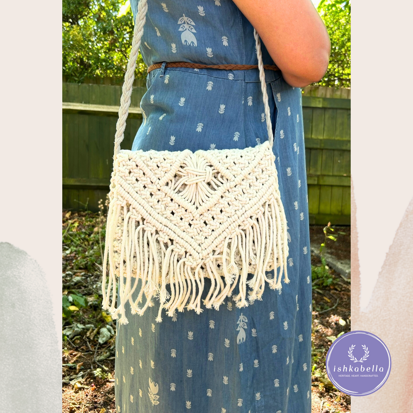 Handwoven White Macramé Sling Bag – Elegant Boho Crossbody for Women