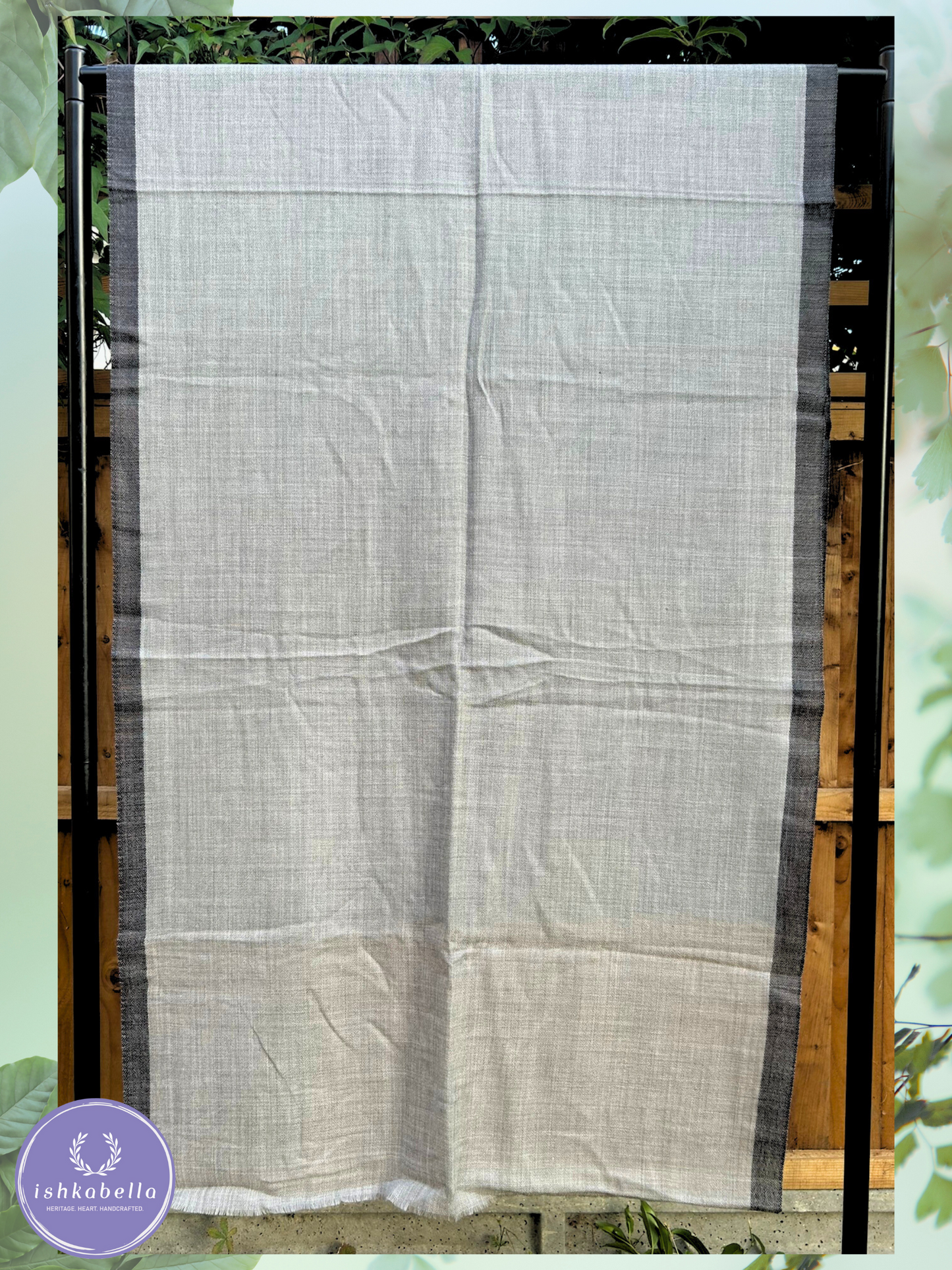 Diamond Weave 100% Cashmere Pashmina Stole – Light Grey with Charcoal border | ishkabella