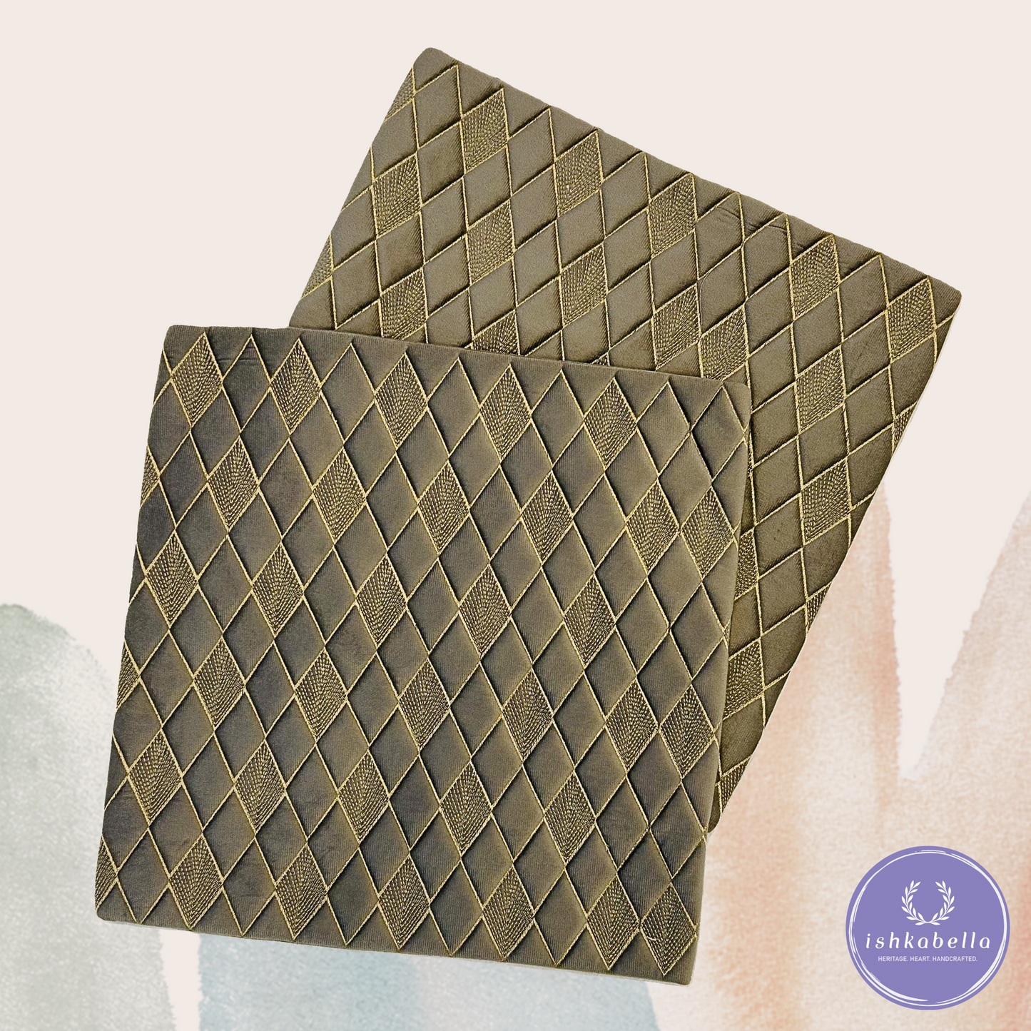 Gold Diamond Pattern Cushion Cover – Grey Cotton Velvet