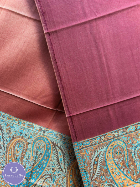 Reversible Paisley Border Wool Silk blend Stole – Magenta Shine & Tan Beige | ishkabella