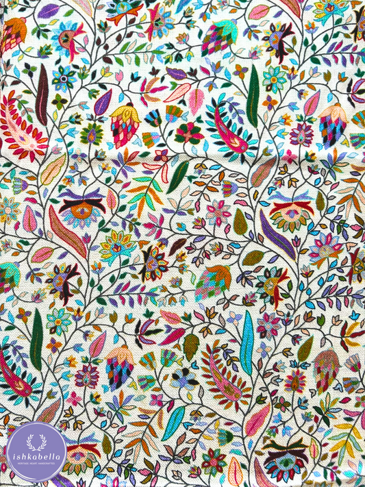 Printed Floral Jungle Rich Wool Stole – Off White Multicolour Harmony | ishkabella