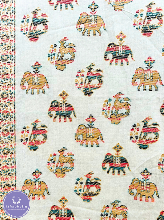 Tribal Motif Wool Silk blend Stole – Ivory white with Festive Spirit | ishkabella