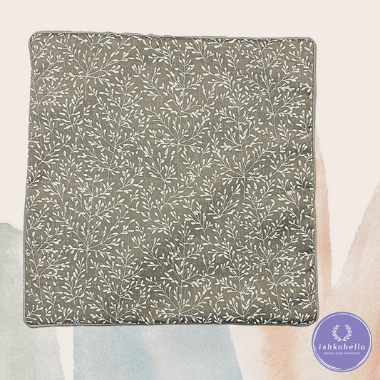 Leaf Pattern Embroidered Cushion Cover – Grey Cotton Base