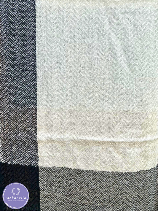 Wave Weave 100% Cashmere Pashmina Stole – White & Monochrome Whisper | ishkabella