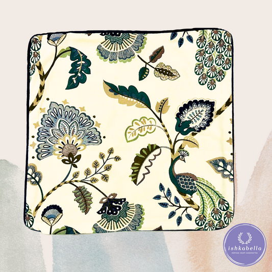 Painted Cushion Cover – Inspired Peacock & Floral Motifs