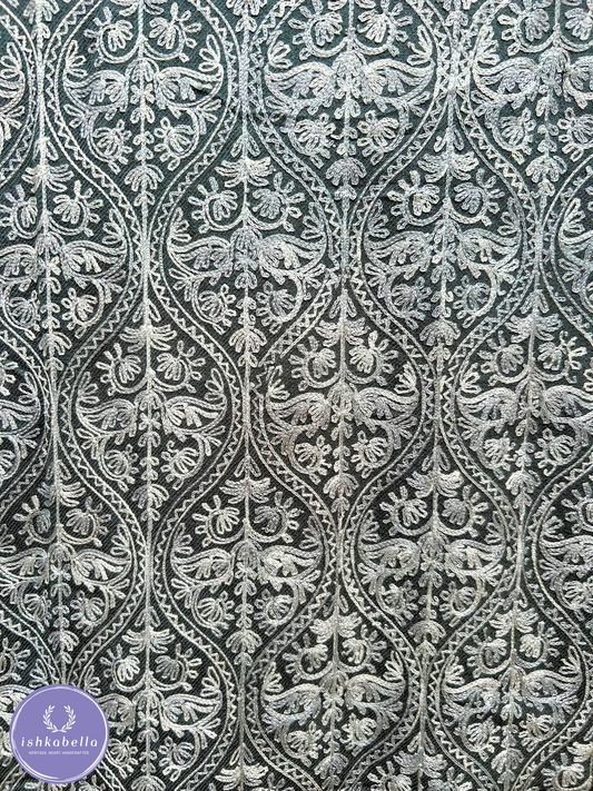 Embroidered Rich Wool blend Stole – Deep Grey Allure | ishkabella