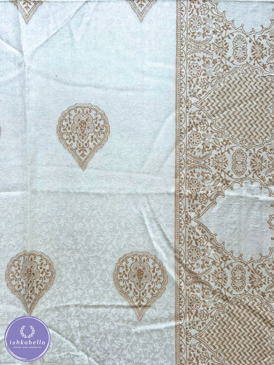 Beige Border Wool-Silk Stole – White Sands | Ishkabella