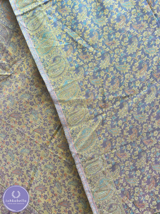 Reversible Paisley Floral Wool Silk blend Stole – Lavender & Light Beige | ishkabella