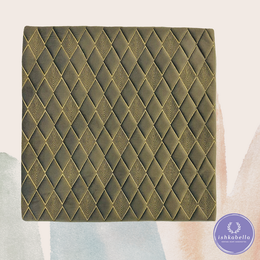 Gold Diamond Pattern Cushion Cover – Grey Cotton Velvet