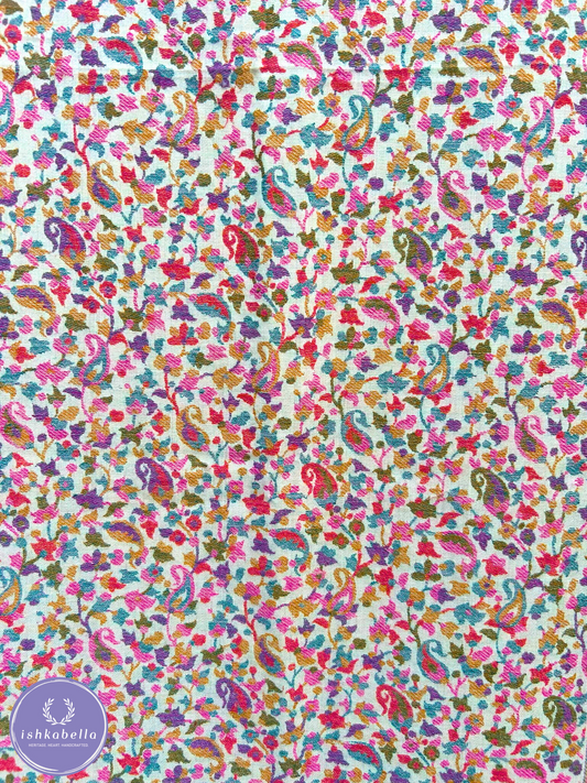 Kani Weave Fine Wool Stole – White Floral Bloom | ishkabella