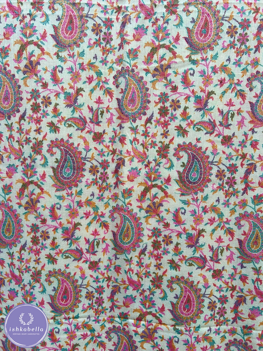 Kani Weave Fine Wool Stole – White paisley floral | ishkabella