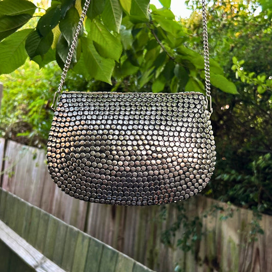 Large Silver Dot Metal Sling Bag – Semi Circle Shape