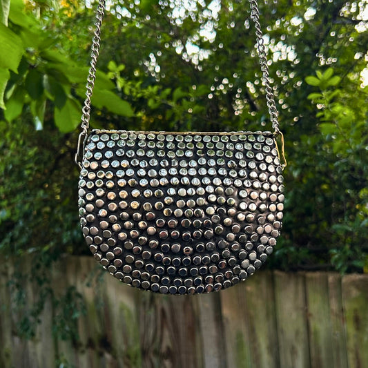 Silver Dot Metal Sling Bag – Semi-Circle Design