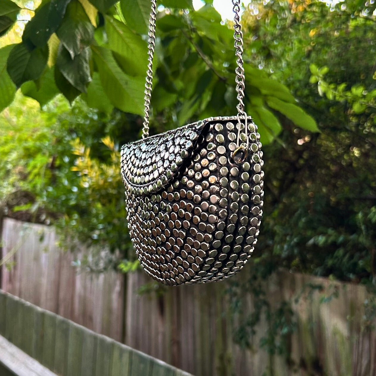 Silver Dot Metal Sling Bag – Semi-Circle Design