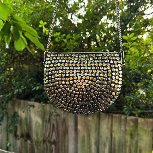 Silver & Gold Dot Metal Sling Bag – Semi-Circle Design