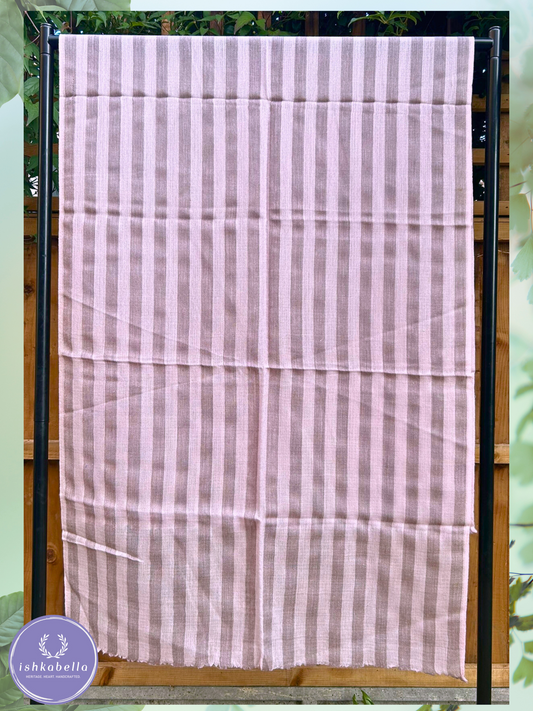 Striped 100% Cashmere Pashmina Stole – Baby Pink & Tan Beige | ishkabella