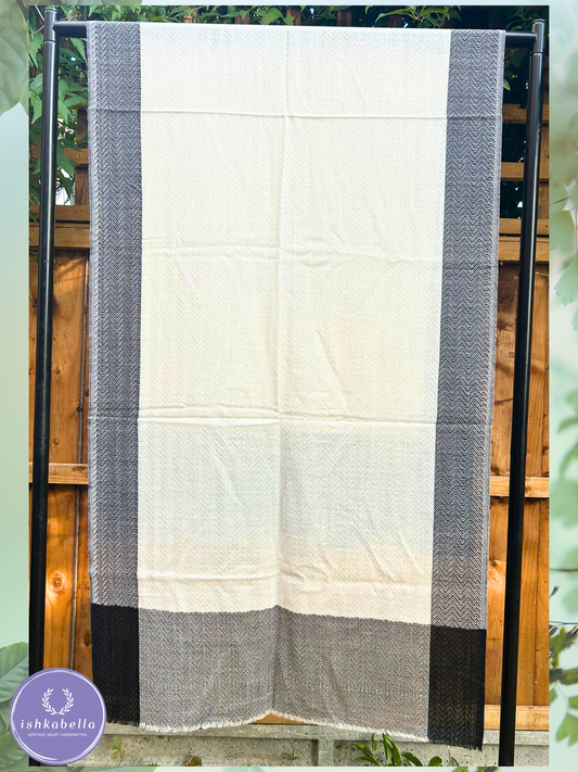 Wave Weave 100% Cashmere Pashmina Stole – White & Monochrome Whisper | ishkabella