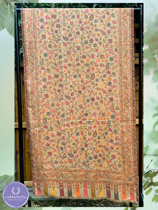 Kani Weave Fine Wool Stole – Tan Beige Bloom | ishkabella