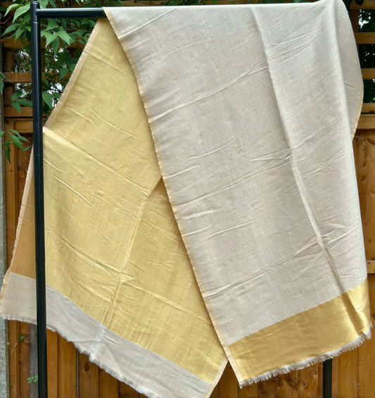Reversible Zari & Cashmere Pashmina Stole – Beige & Gold Elegance | ishkabella