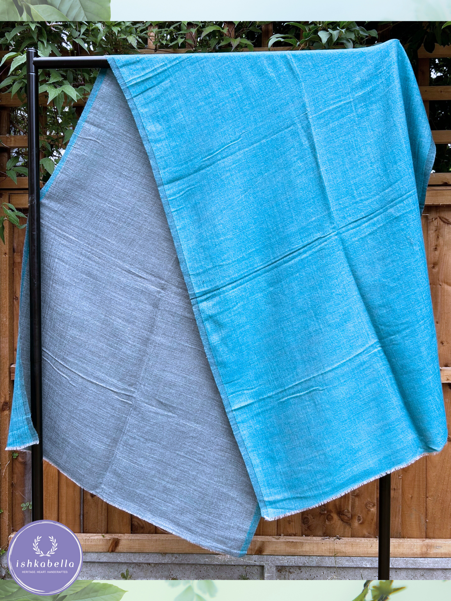 Reversible Tinted 100% Cashmere Pashmina Stole – Turquoise & Cadet Blue | ishkabella