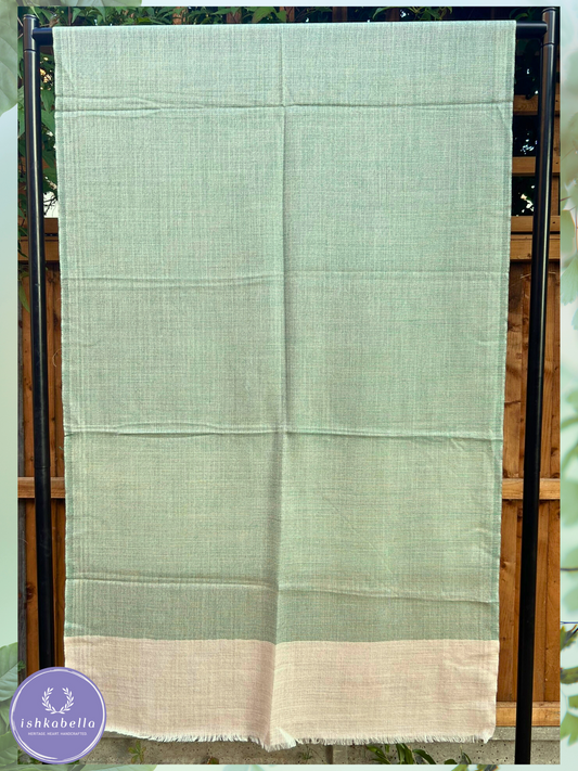 Fine Stripe Diamond Weave 100% Cashmere Pashmina Stole – Sea Green & Ivory Whisper | ishkabella