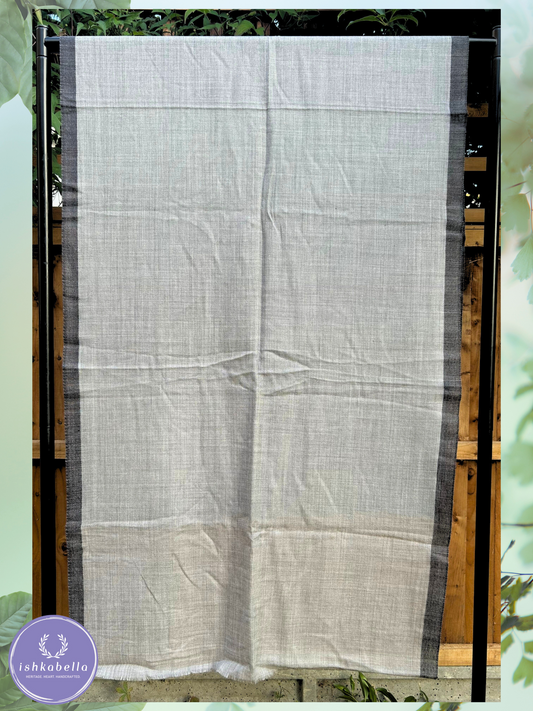 Diamond Weave 100% Cashmere Pashmina Stole – Light Grey with Charcoal border | ishkabella