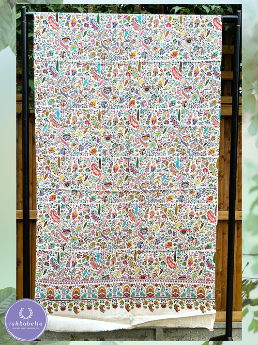 Printed Floral Jungle Rich Wool Stole – Off White Multicolour Harmony | ishkabella