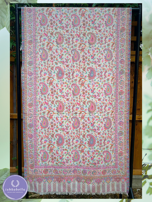 Kani Weave Fine Wool Stole – White paisley floral | ishkabella