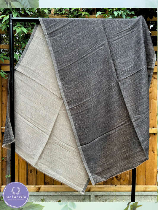 Reversible Tinted 100% Cashmere Pashmina Stole – Grey & Charcoal | ishkabella