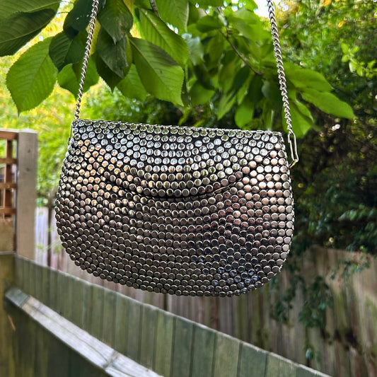 Large Silver Dot Metal Sling Bag – Semi Circle Shape